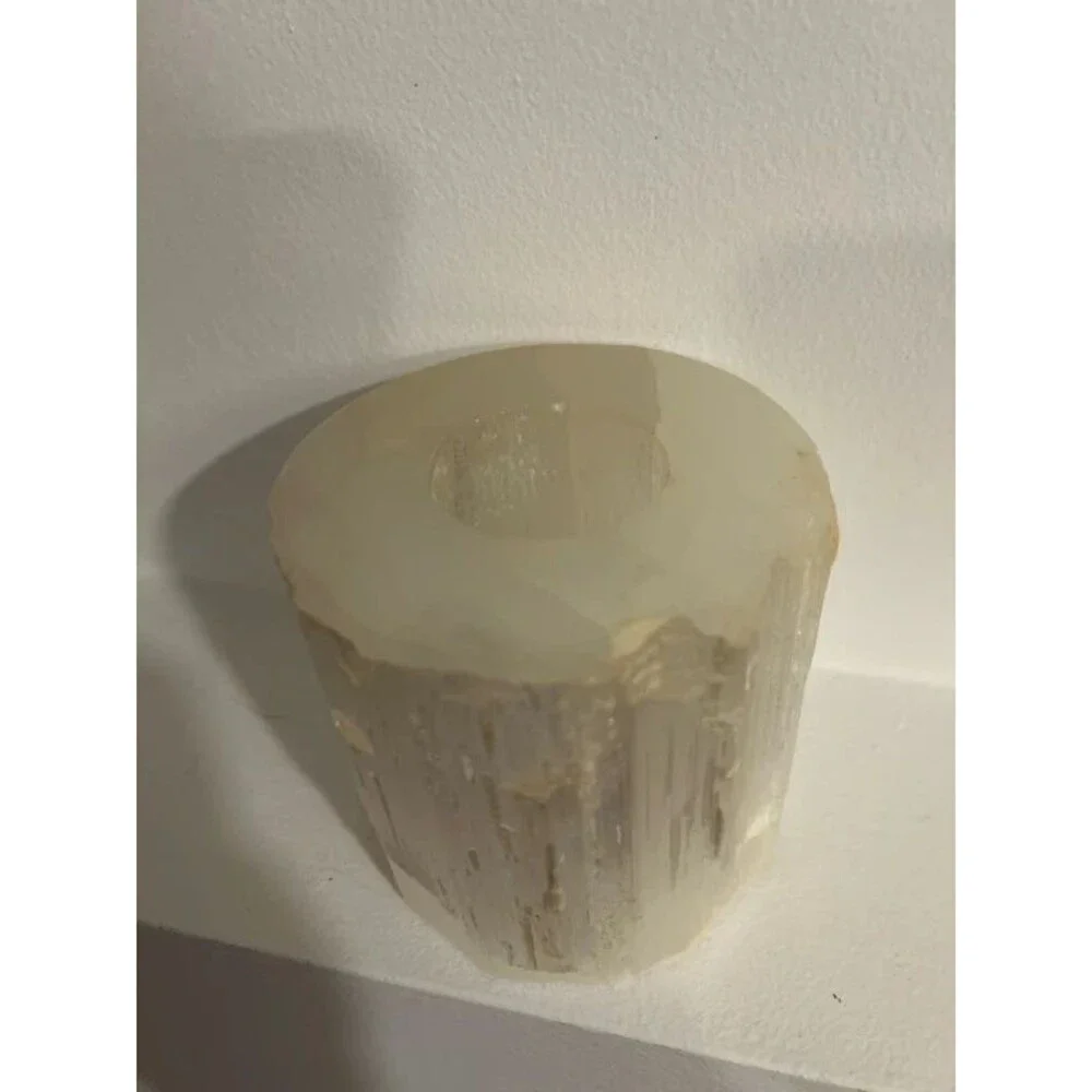 Cylindrical selenite crystal tealight candle holder “4
